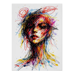 Póster Retrato Rabisco Ígneo Turbilhão Emocional