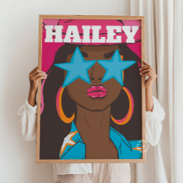 Poster Retrato Rapariga Personalizado Preppy Dorm Decor S