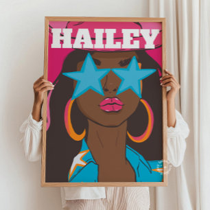 Poster Retrato Rapariga Personalizado Preppy Dorm Decor S