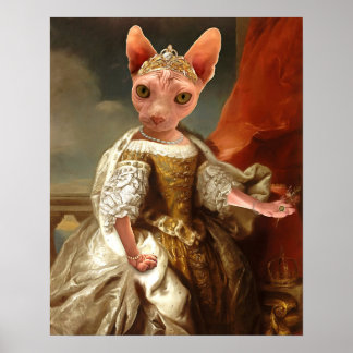 Poster Retrato Real da Rainha Gata Sphynx