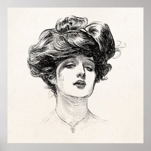 Poster Retrato retro da mulher de Edwardian da menina de
