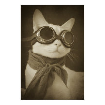 Retrato Sepia de Gato Aviador Steampunk