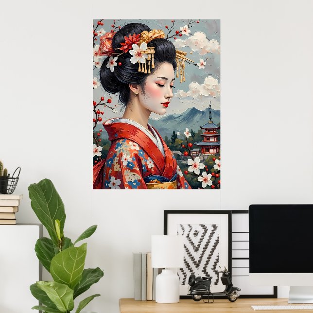 Poster Retrato Serene Japonês (Escritório em casa)