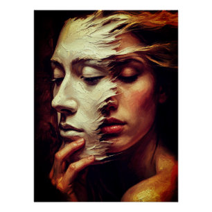 Póster Retrato Surrealista de Mulher com Máscara Pintada