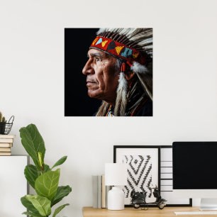 Poster Retrato Tradicional Indígena Americano Nativo