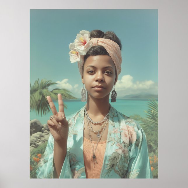 Poster Retrato Tropical com Sinal de Paz (Frente)