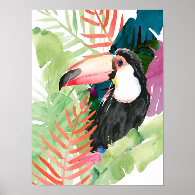 Poster Retrato tucano com folhas tropicais (Frente)