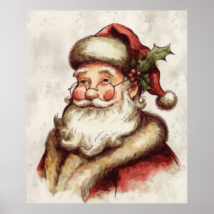 Poster Retrato Vintage de Papai Noel