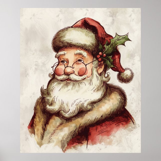 Poster Retrato Vintage de Papai Noel (Frente)