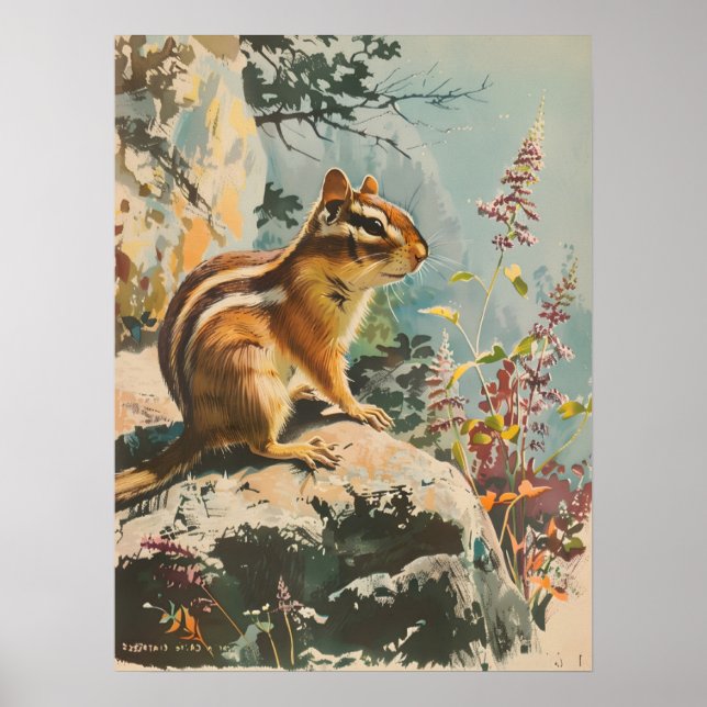 Poster Retrato Vintage do Chipmunk Oriental (Frente)