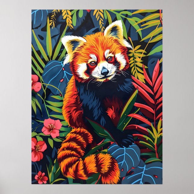 Poster Retrato Vintage do Panda Vermelho (Frente)