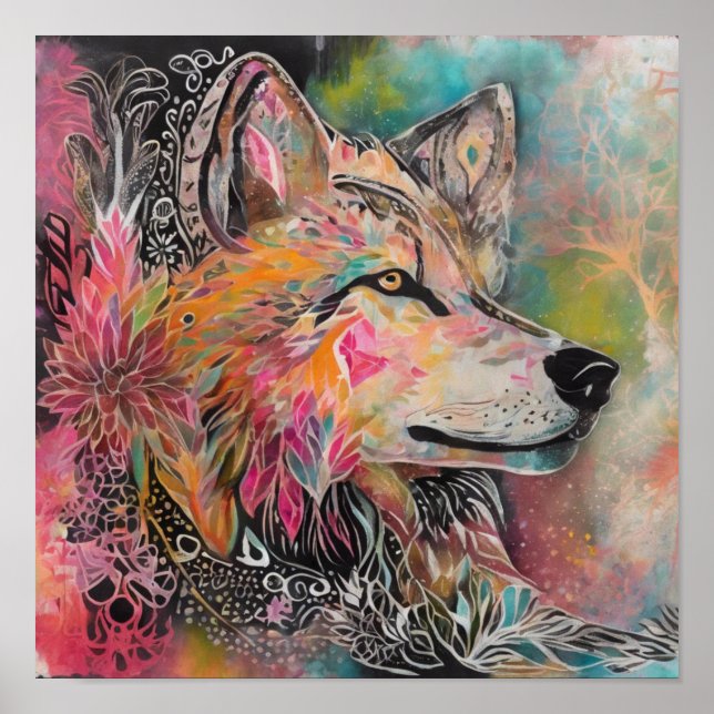 Poster Retrato Whimsical Wolf (Frente)