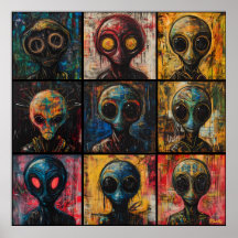 Retratos Alienígenas Abstratos em grade popart de 