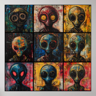 Poster Retratos Alienígenas Abstratos em grade popart de