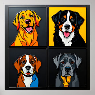 Poster Retratos Coloridos de Arte Pop de Cachorros Adoráv