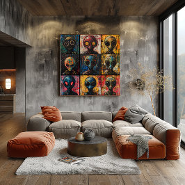 Poster Retratos de Alienígena abstrato na grade de peça d