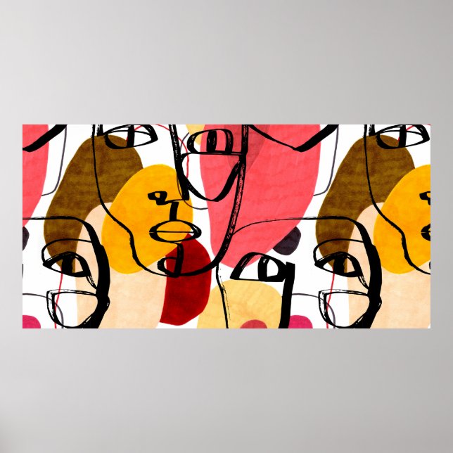Poster Retratos de uma mulher no estilo abstrato moderno. (Frente)