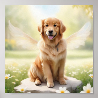 Poster Retriever de Ouro sorridente com asas