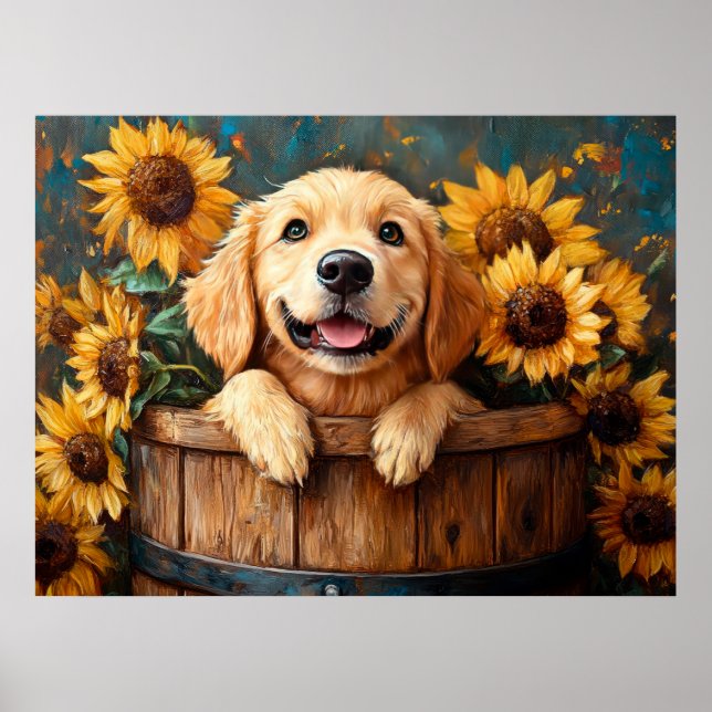 Poster Retriever jovem em um barril (Frente)