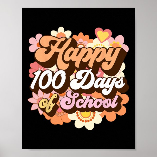 Poster Retro 100 Dias De Professores Escolares Crianças G (Frente)