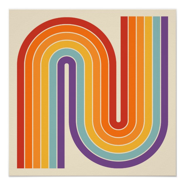 Póster Retro 1970s Style Arched Stripes Geometric Pattern (Frente)