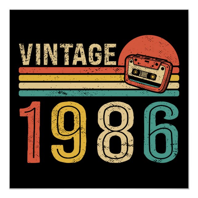 Póster Retro 1986 Birthday Vintage Cassette Tape 40th   (Frente)