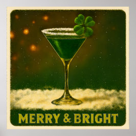 Poster Retro 50s 4 Leaf Clover Irish Christmas Martini