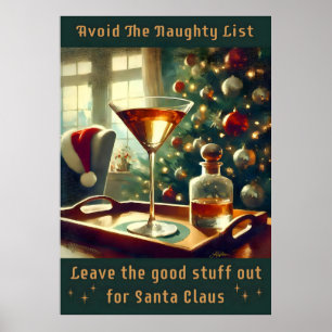 Poster Retro 50s Evite a Lista Travessa Martini de Natal
