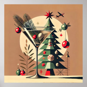 Poster Retro 50s Jet Set Martini de Natal Árvore