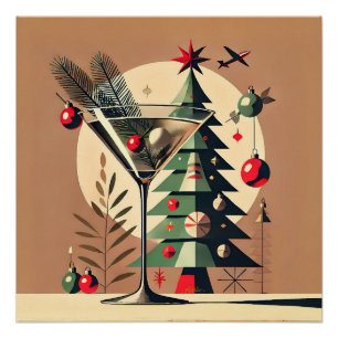 Póster Retro 50s Jet Set Martini de Natal Árvore