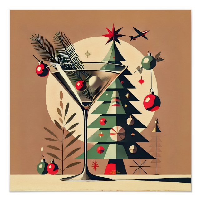 Póster Retro 50s Jet Set Martini de Natal Árvore (Frente)