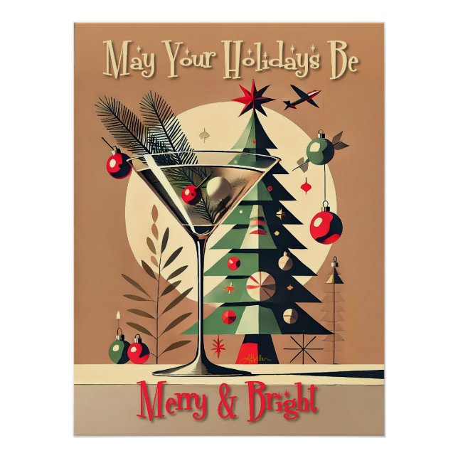 Póster Retro 50s Jet Set Martini de Natal Árvore de Natal (Frente)