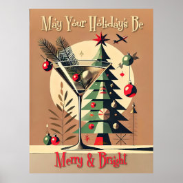 Poster Retro 50s Jet Set Martini de Natal Árvore de Natal