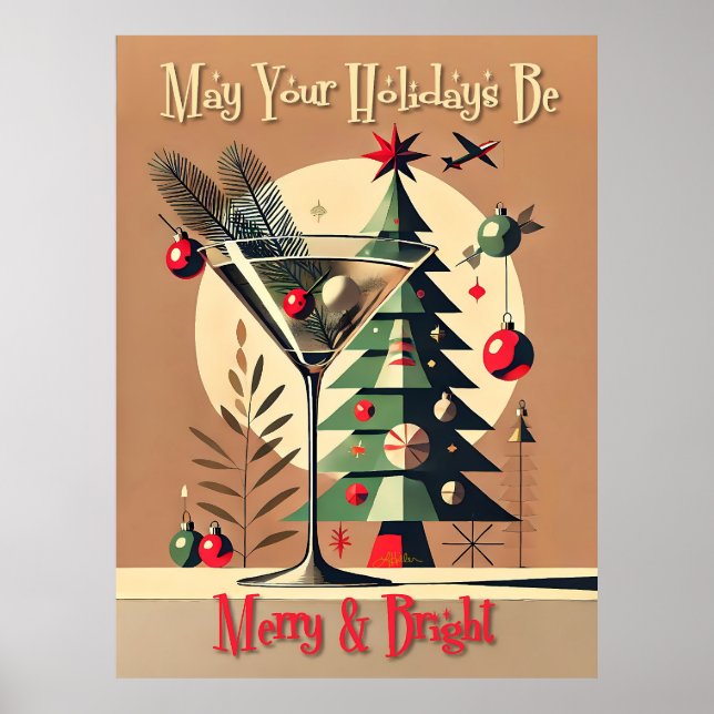 Poster Retro 50s Jet Set Martini de Natal Árvore de Natal (Frente)
