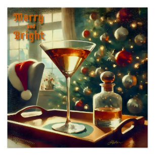Póster Retro 50s Manhattan Martini Para Papai Noel