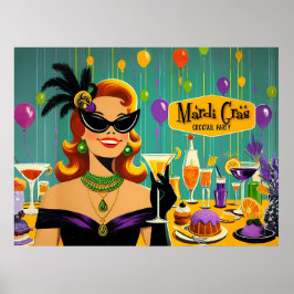 Poster Retro 50s Mardi Gras Martini Cocktail Party