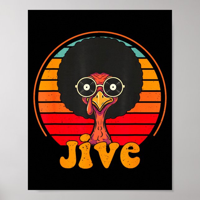 Poster Retro 70s Turkey Jive Afro Thanksgiving Family Men (Frente)