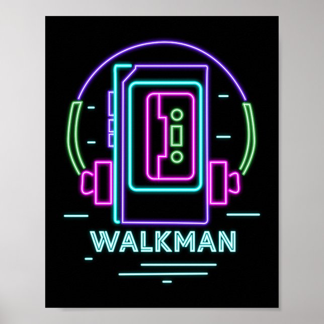 Poster Retro 80s 90s Neon Walkman (Frente)