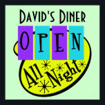 Póster Retro ABRIR Sinal DE JANTAR TODA A NOITE<br><div class="desc">Este sinal de Diner inspirado no retrô de 1950 é personalizável! Isso faz um presente perfeito para aquele duro a comprar amado na sua vida. Frame personalizável disponível ou faça você mesmo!</div>
