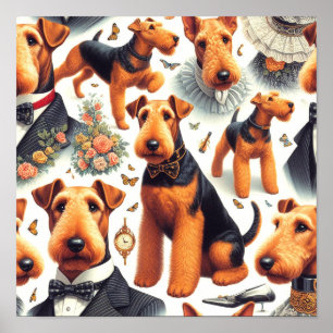 Poster Retro Airedale Terrier sem costura