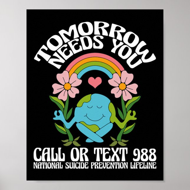 Poster Retro Amanhã Precisa De 988 Para A Prevenção Do Su (Frente)