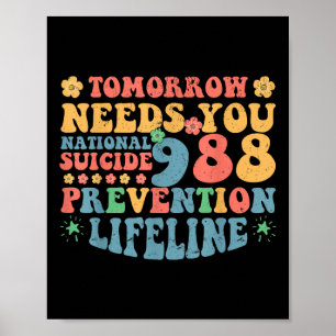 Poster Retro Amanhã Precisa De 988 Para A Prevenção Do Su
