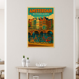 Póster Retro Amsterdã Holanda