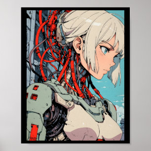 Poster Retro Anime Andróide Cibernética Menina Futurista