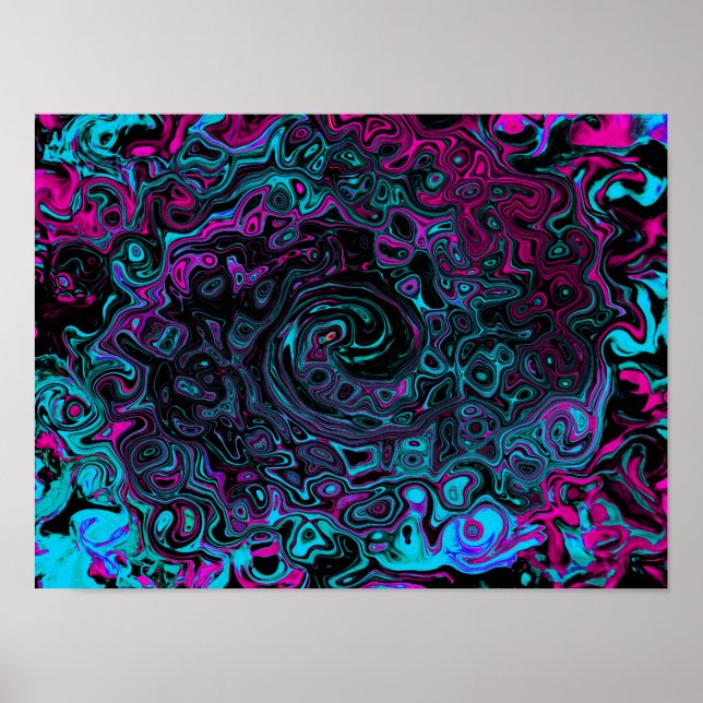 Poster Retro Aqua Magenta e Abstrato preto (Frente)