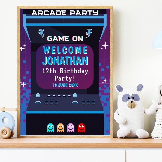 Poster Retro Arcade Birthday  | Game On Party Decor (Criador carregado)