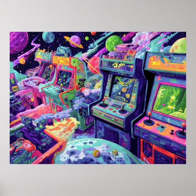 Poster Retro Arcade Machines in Space (Frente)