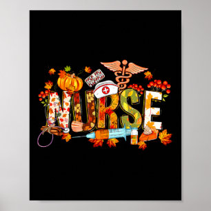Poster Retro Autumn Pumpkin Cai Enfermeira Vida Ação de G