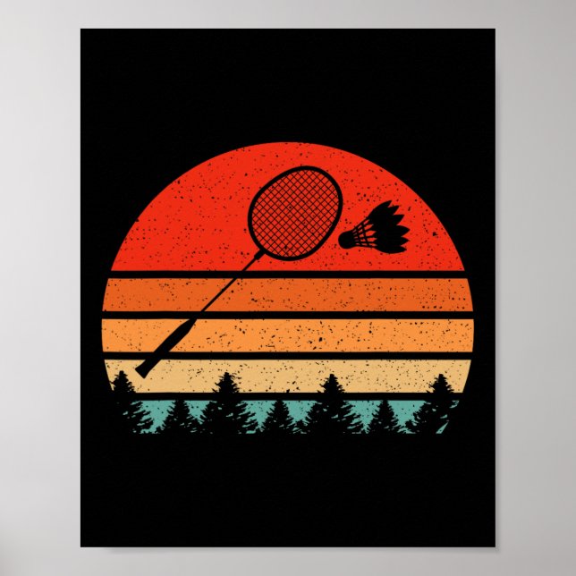 Poster Retro Badminton Racket Shuttle Engraçado Badminton (Frente)