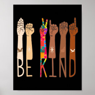 Poster Retro Be Kind Sinal Language ASL Quebra-cabeça Aut